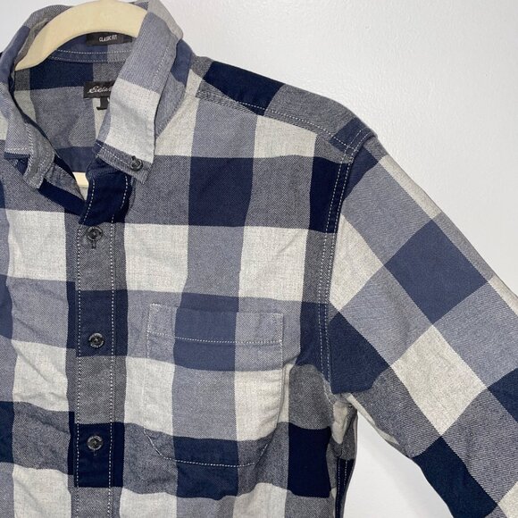 Eddie Bauer Mens Classic Fit Plaid Button-Down Shirt S 100% Cotton Navy & Gray - Picture 2 of 5